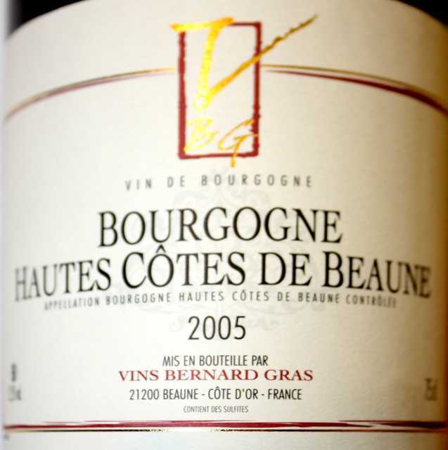 12 BOUTEILLES, DOMAINE BERNARD GRAS, BOURGOGNE HAUTE COTE DE BEAUNE, 2005.