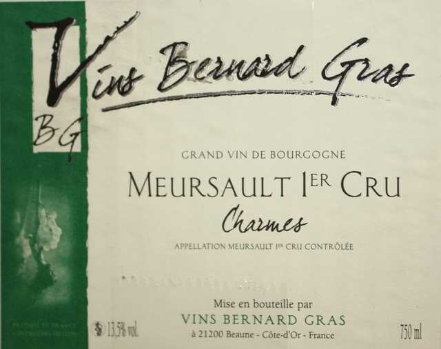 6 BOUTEILLES, DOMAINE BERNARD GRAS, MEURSAULT 1ER CRU "LES CHARMES", 2005.