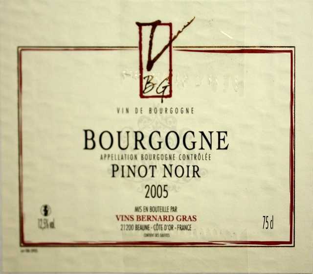 6 BOUTEILLES DE BOURGOGNE PINOT NOIR. DOMAINE BERNARD GRAS 2007.