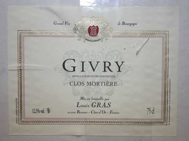 12 BOUTEILLES DE GIVRY "CLOS DE MORTIERES"  2005. LOUIS GRAS. CAISSE CARTON.