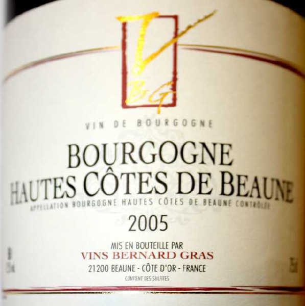 12 BOUTEILLE DE BOURGOGNE HAUTE COTE DE BEAUNE 2005. BERNARD GRAS. CAISSE CARTON.