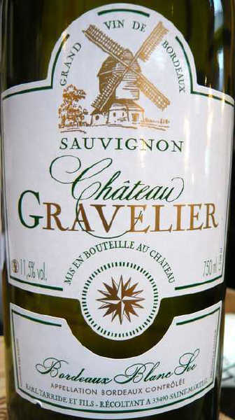 6 BOUTEILLES DE CHATEAU GRAVELIER SAUVIGNON BLANC. 2009. CAISSE CARTON.