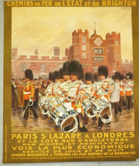 CHEMIN DE FER DE L'ETAT ET DE BRIGHTON PAR MAURICE TOUSSANT 1914. PARIS SAINT-LAZARE LONDRES. NON TOILEE. UN MANQUE AU COIN DROIT.