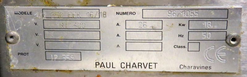 FRITEUSE ELECTRIQUE PAUL CHARVET MODELE 1/2 850 FFR 16/18. 1 PORTE PLACARD AVEC BAC DE RECUPERATION DE GRAISSE ET COUVERCLE. DIM: 88 X 42.5 X 81 CM.