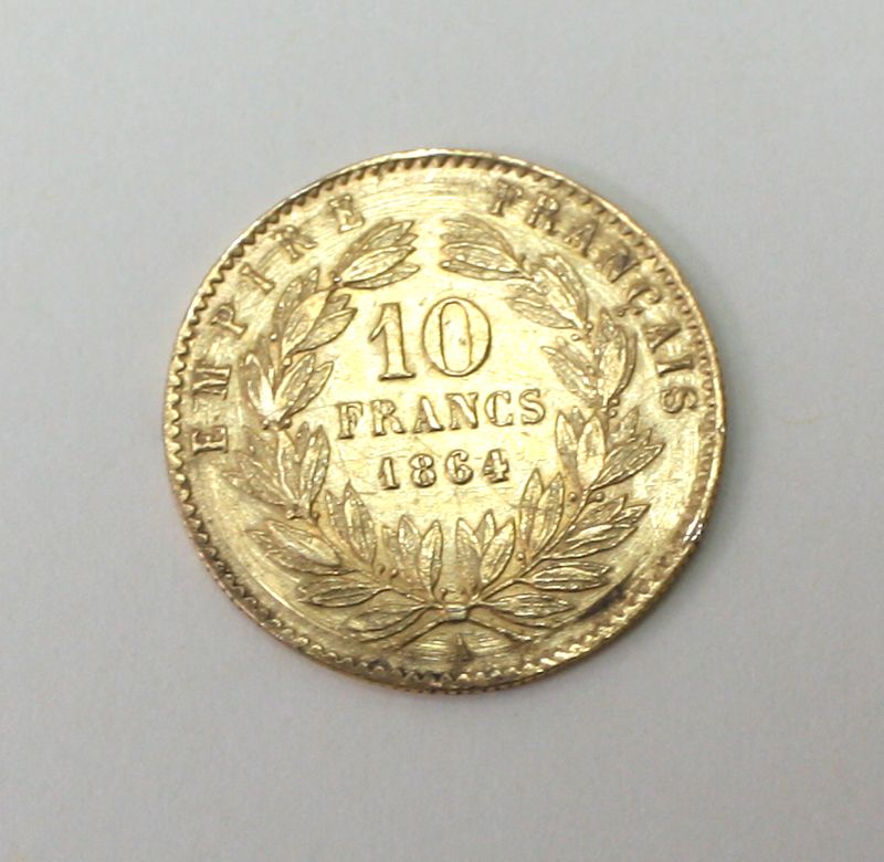 PIECE DE 10 FRANCS OR NAPOLEON III TETE LAUREE. 1864. USURES ET ALTERATIONS.