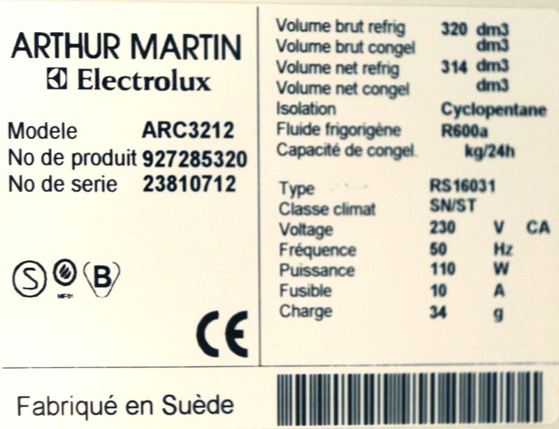 REFRIGERATEUR 2P NF INOX 432L 181*70 ARTHUR MARTIN