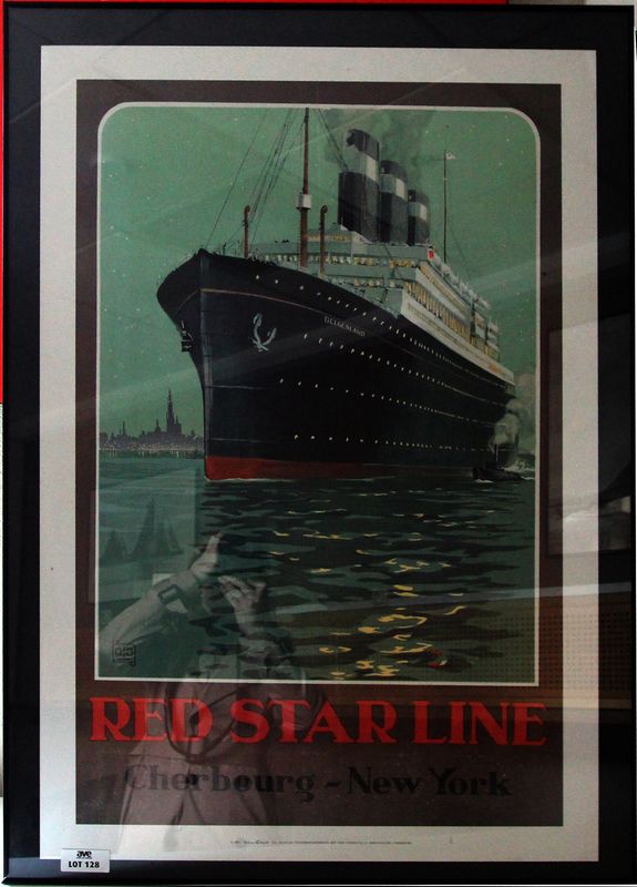 REPRODUCTION DE L'AFFICHE DE LA RED STAR LINE POUR LA LIGNE CHERBOURG NEW-YORK AUX EDITIONS CLOUET. DIMENSIONS : 90 x 61 CM.