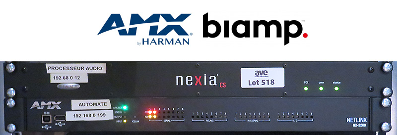 PROCESSEUR AUDIO DE MARQUE AMX MODELE NETLINX-3200 ET SYSTEME DE CONFERENCE DE MARQUE BIAMP MODELE NEXIA CS. 112