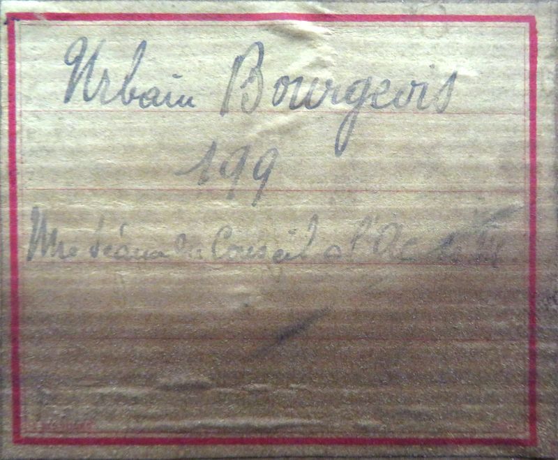 URBAIN BOURGEOIS (1842-1911) HUILE SUR TOILE REPRESENTANT L'ACADEMIE DE MEDECINE EN 1898, SIGNEE EN BAS A DROITE, CONTRESIGNEE ET TITREE AU DOS. CADRE EN BOIS SCULPTE ET DORE (ACCIDENTS ET MANQUES). 70 X 107 CM.