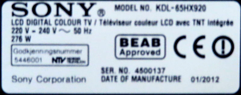 2 UNITES : TELEVISION SUR PIED A ECRAN LED DE 65 POUCES DE MARQUE SONY MODELE BRAVIA KDL-65HX920. 13EME .