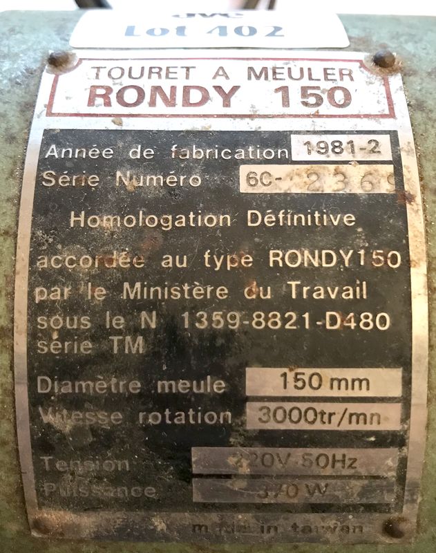 TOURET A MEULER 2 MEULES DE MARQUE RONDY MODELE RONDY 150. 25 X 42 X 21 CM. 78100 SAINT-GERMAIN-EN-LAYE
